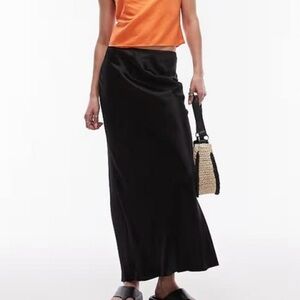 Topshop Black Satin Midi Skirt - Size 6